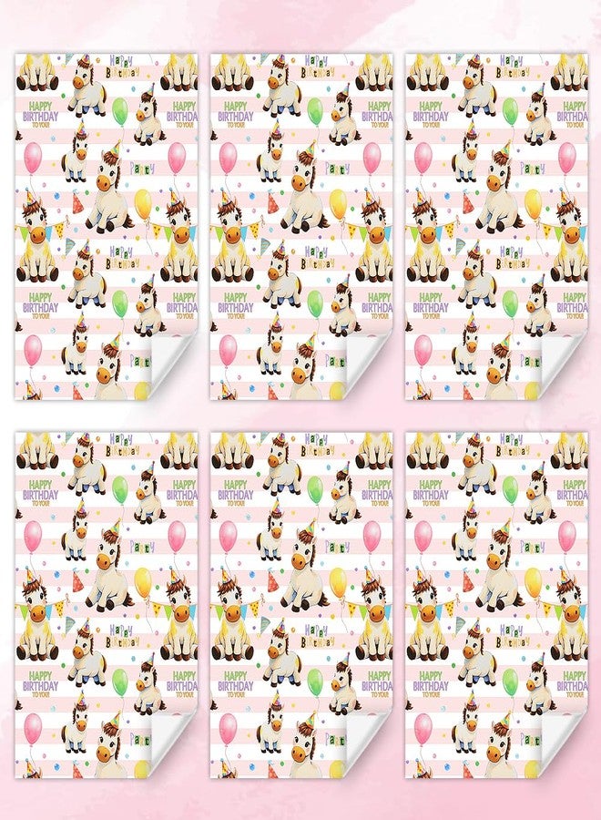 Geluode Horse Birthday Wrapping Paper, Safari Jungle Party Baby White Horse With Birthday Hat and Balloon Wrapping Paper - 6 Sheets Folded Flat 20x28Inches Gift Wrap for Girls Boys Kids Birthday Holiday - Image 3
